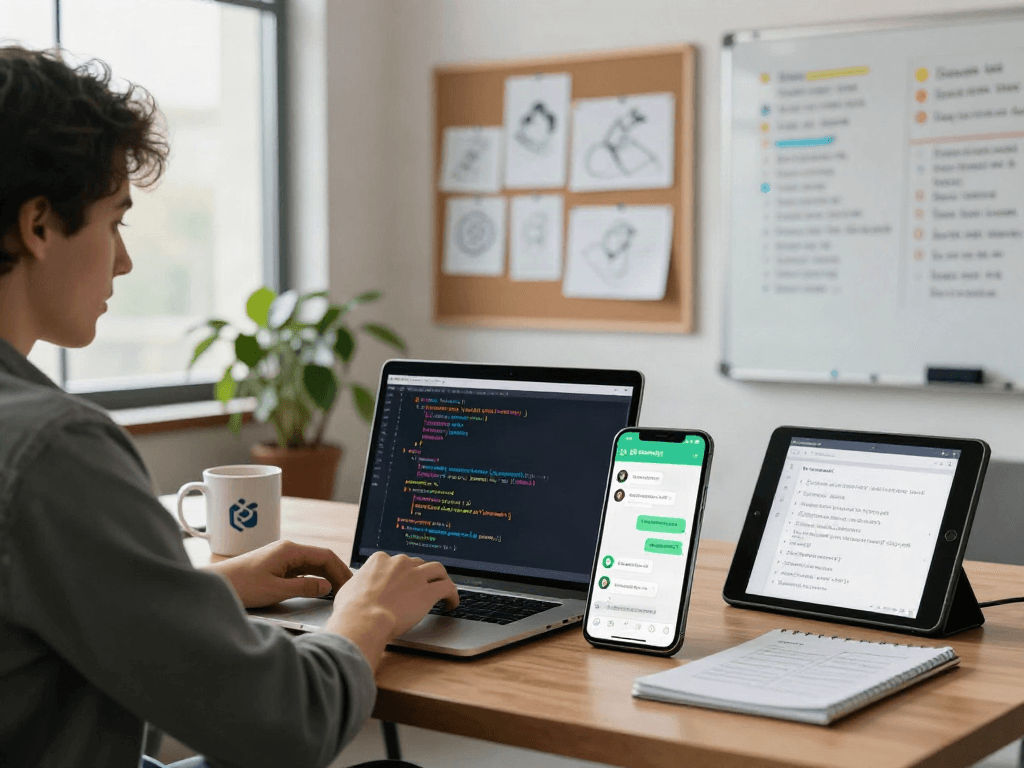 gb whatsapp mobile app development in a modern workspace