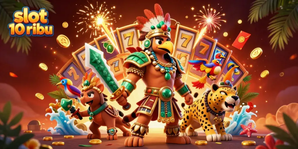 Spin the reels in an immersive slot 10 ribu experience with vibrant characters and golden treasures.