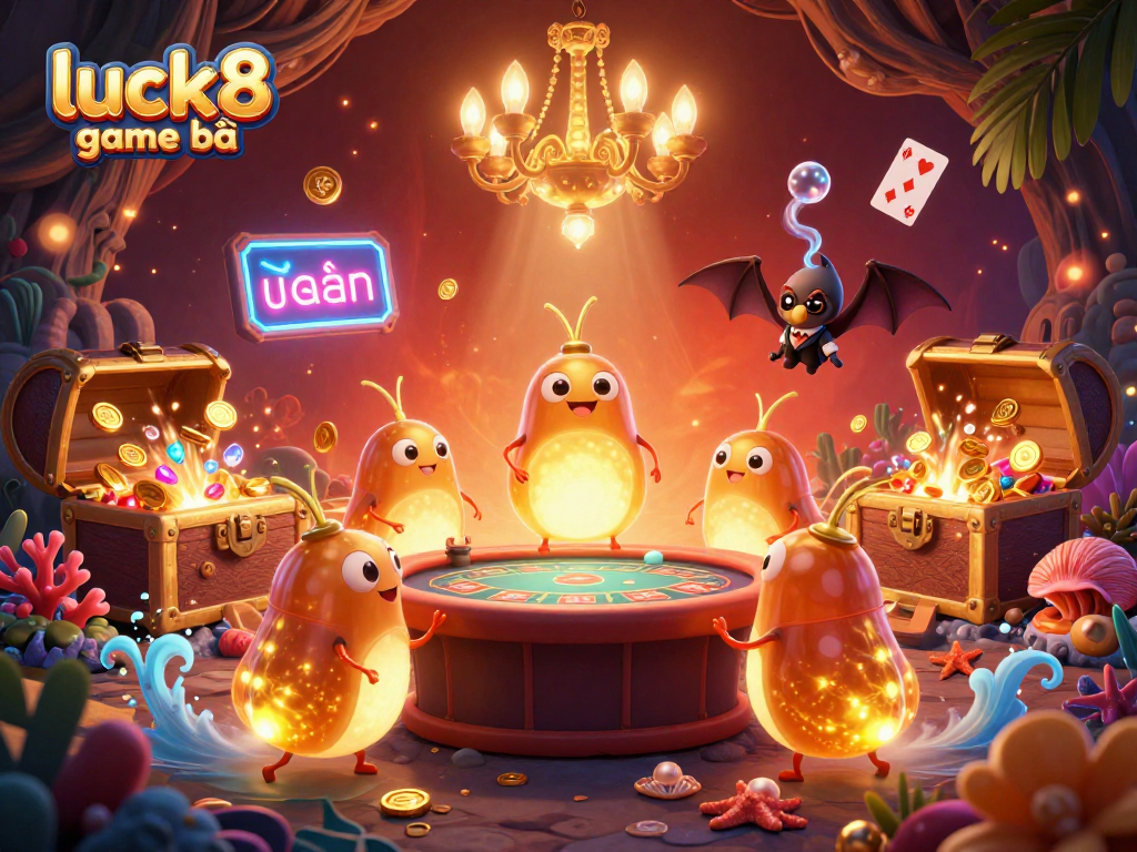 Experience the thrill of luck8 game bài in a vibrant cave casino with glowworms lighting the scene.
