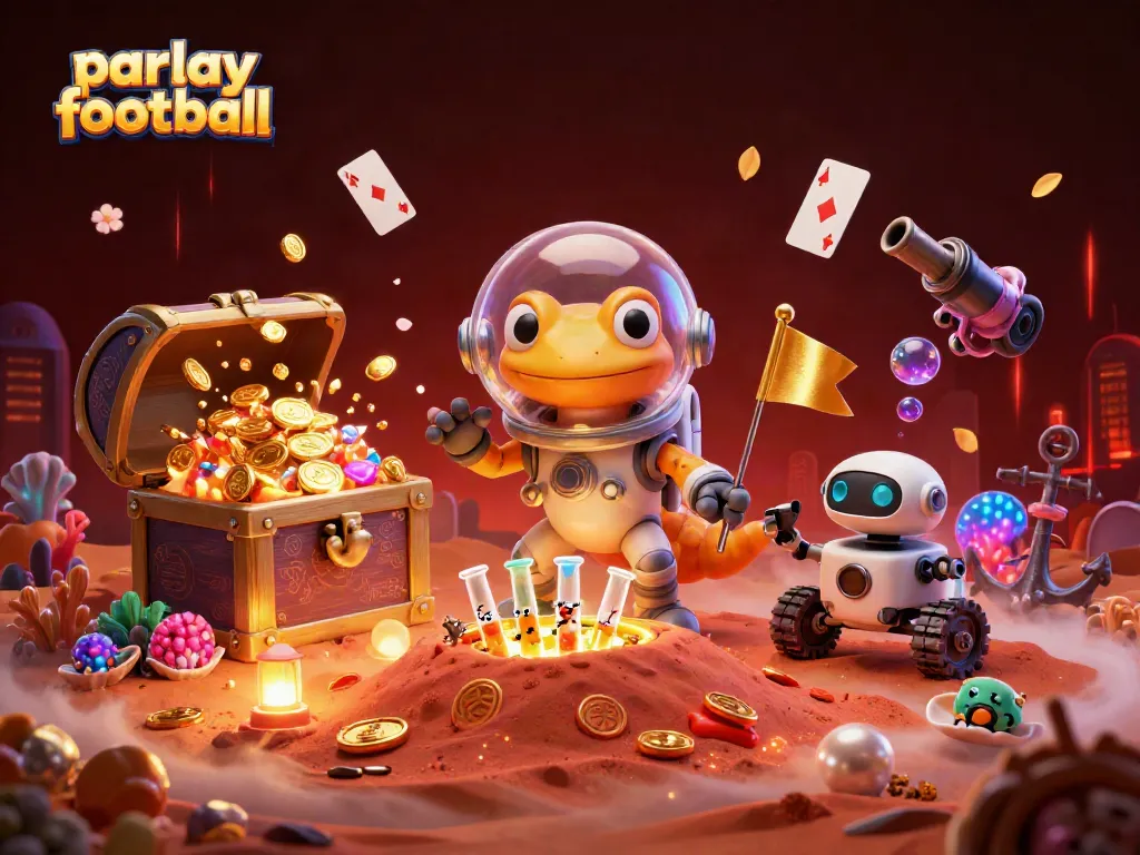Engage in parlay football betting with a vibrant Martian casino scene featuring unique characters and elements.