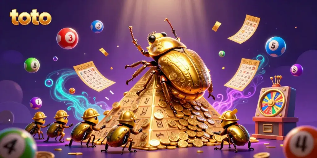 Experience the thrill of toto with vibrant lottery balls and golden symbols in action.