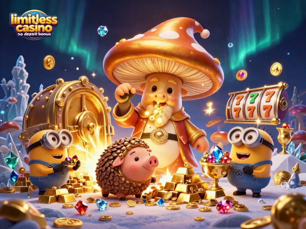 Experience the excitement of limitless casino no deposit bonus with a vibrant 3D wizard-themed illustration.