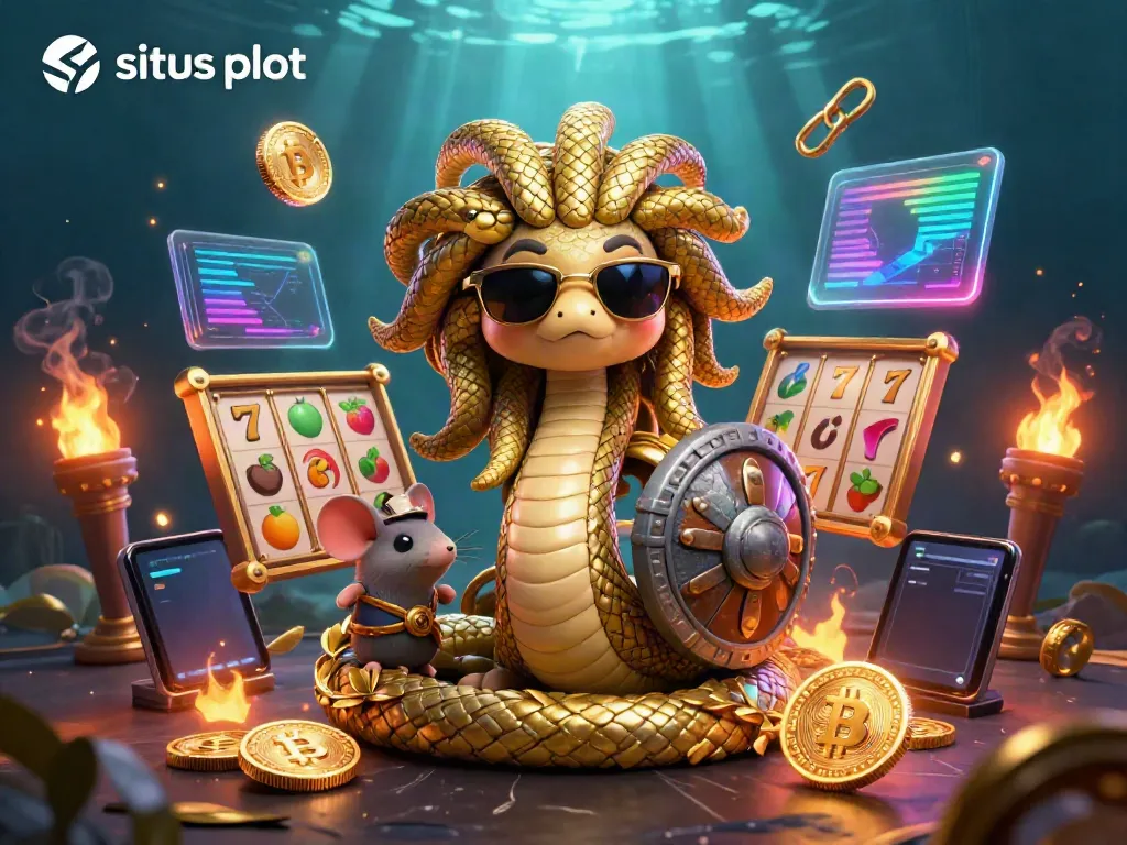 Engaging visual of 'situs slot' with Medusa and a warrior mouse among slot game elements.
