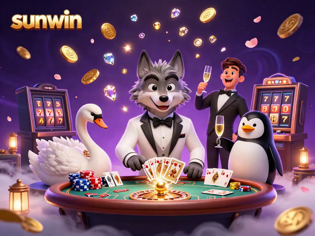 Experience thrilling gaming at Sunwin with vibrant casino characters and dynamic action.