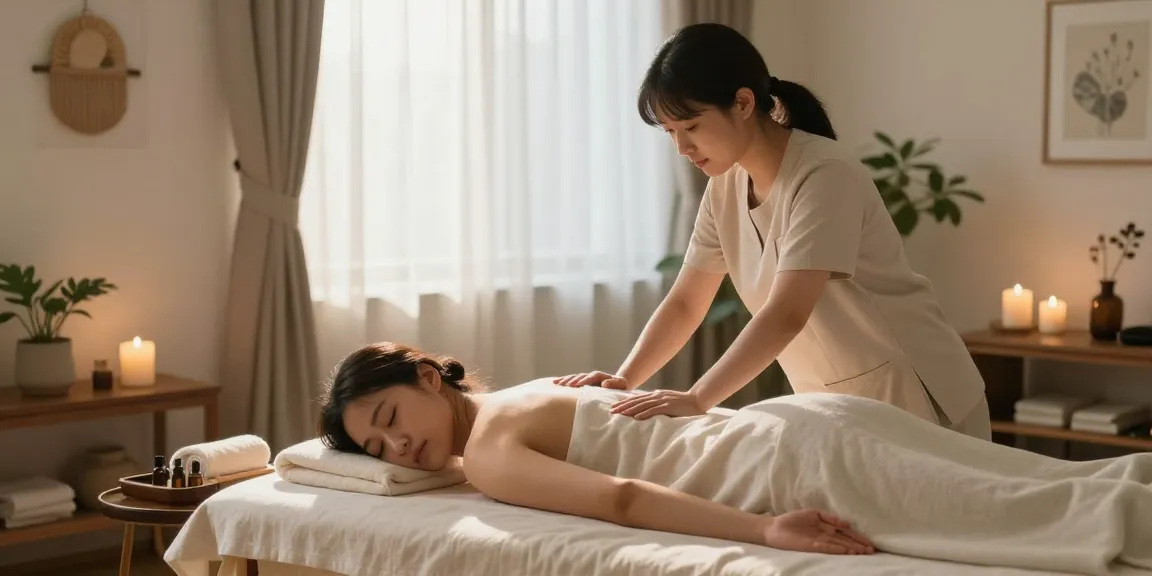 Experience a soothing 서대문출장마사지 in a tranquil home setting with natural light and calming decor.