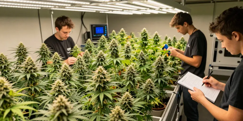 Alienlab's premium cannabis cultivation environment showcasing exotic strains and dedicated growers.
