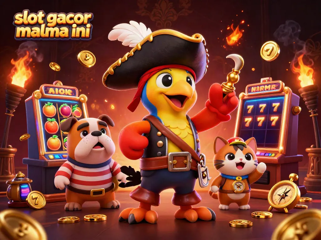 Engage with thrilling slot gacor malma ini action featuring vibrant 3D pirate-themed characters and colorful slot machines.