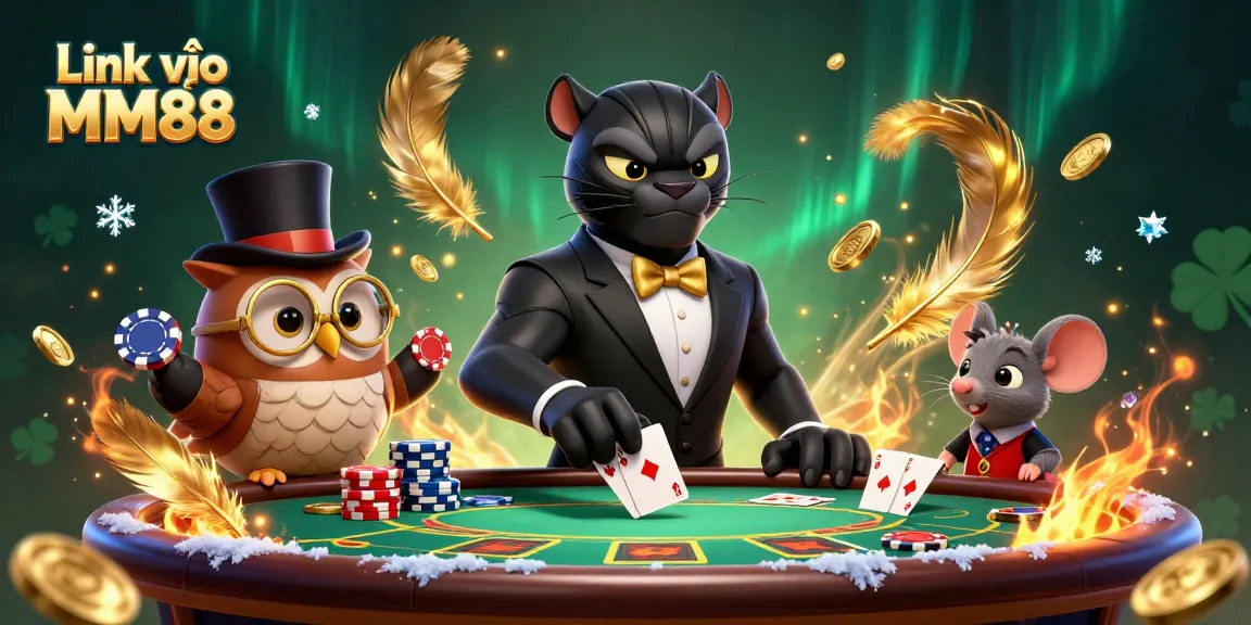 Engage with Link vào MM88 at a vibrant poker table with dynamic characters and rich detailing.
