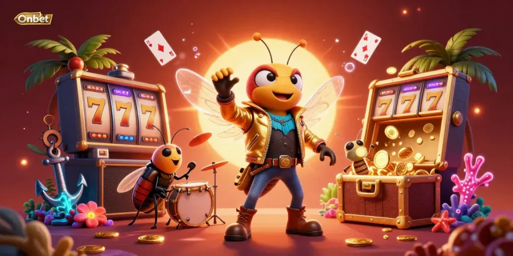 Experience thrilling jackpots at Onbet with vibrant casino characters and stunning game elements.