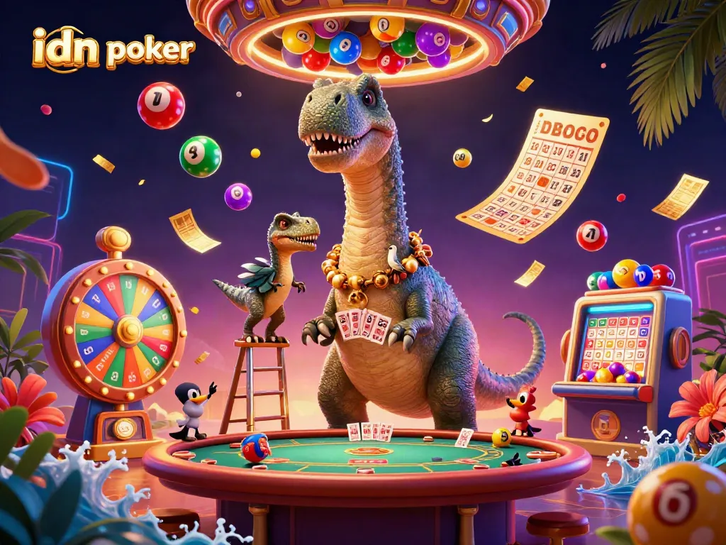 Engage with thrilling idn poker action in a vibrant 3D casino scene featuring dynamic characters and game elements.