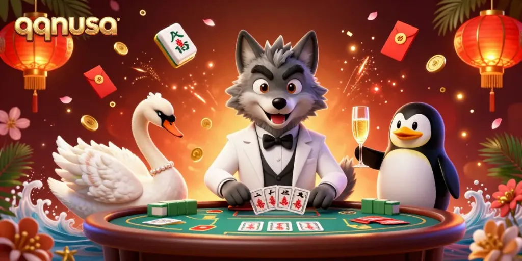Experience thrilling baccarat action with qqnusa featuring vibrant characters and rich casino elements.