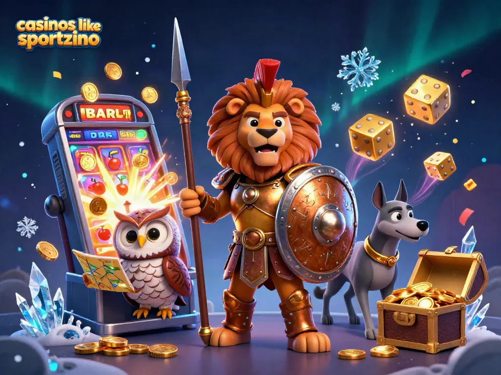 Spin and win with casinos like Sportzino showcasing vibrant slot action and rewards.