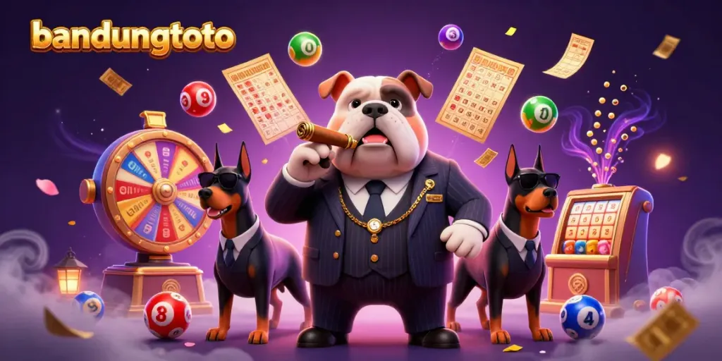 Win with bandungtoto: Animated scene featuring a mafia bulldog and lottery elements in action.