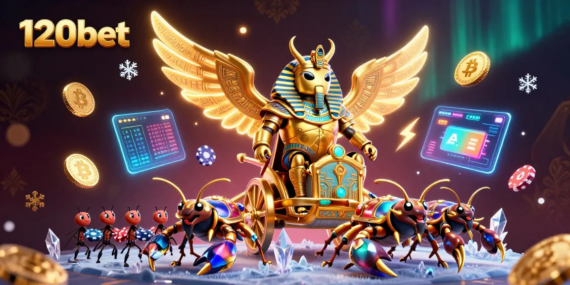 Experience thrilling gameplay at 120bet, featuring a golden scarab leading a vibrant casino adventure.