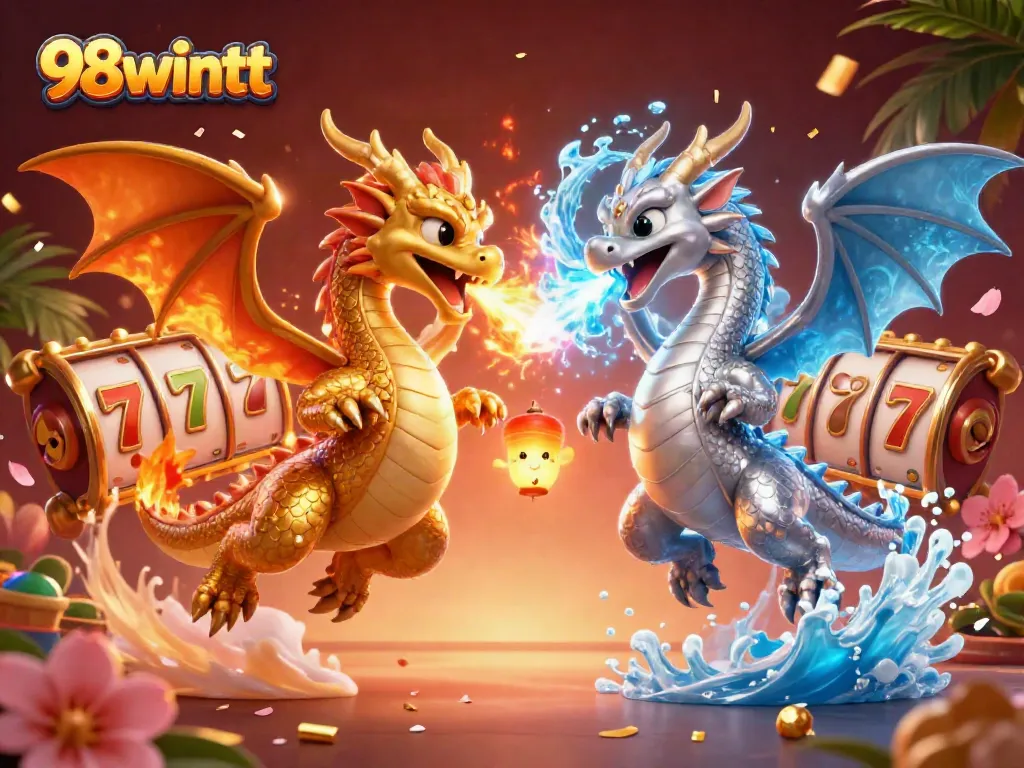 Engage in exciting gaming at 98wintt with vibrant slot reels and dynamic dragon action.