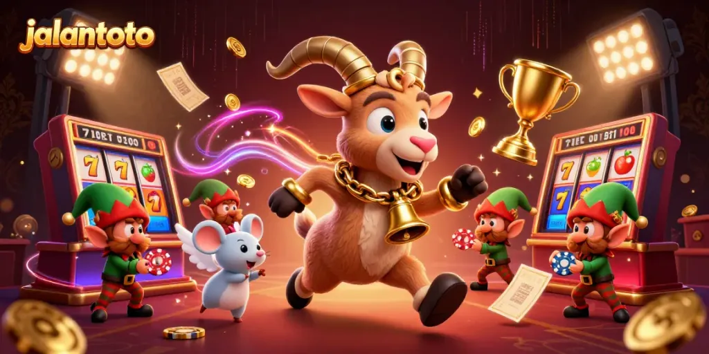 Jalantoto menampilkan aksesoris slot modern di kasino digital dengan Krampus, malaikat, dan gremlin.