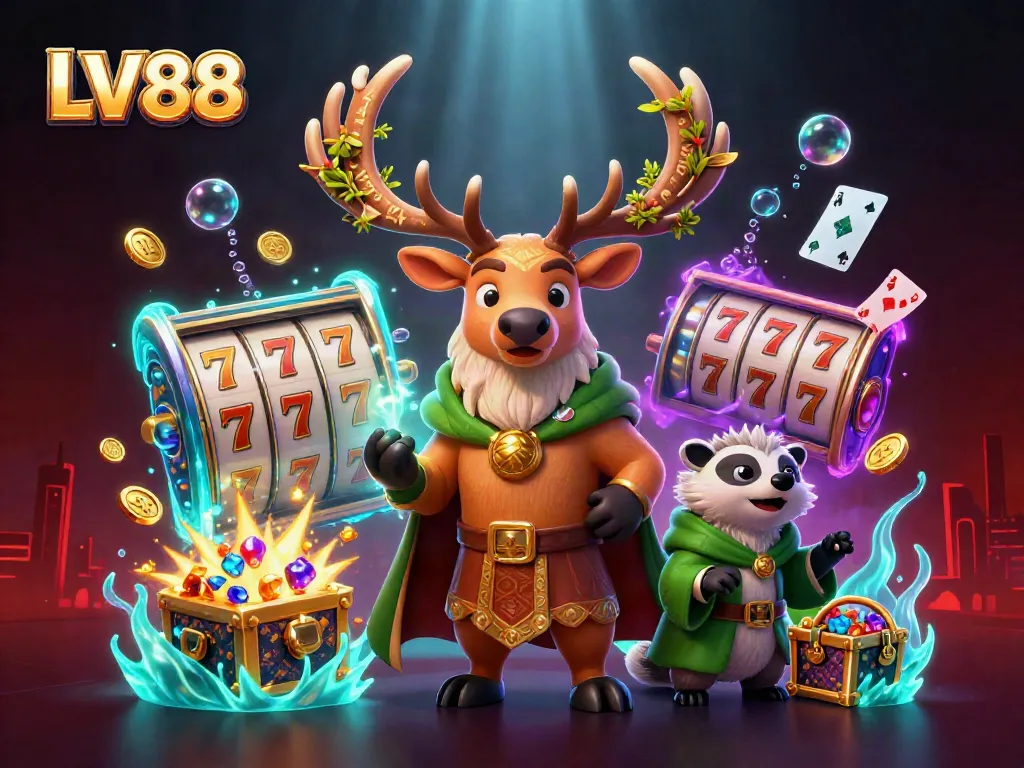 Experience thrilling gameplay with LV88's vibrant slot reels and dynamic casino elements.