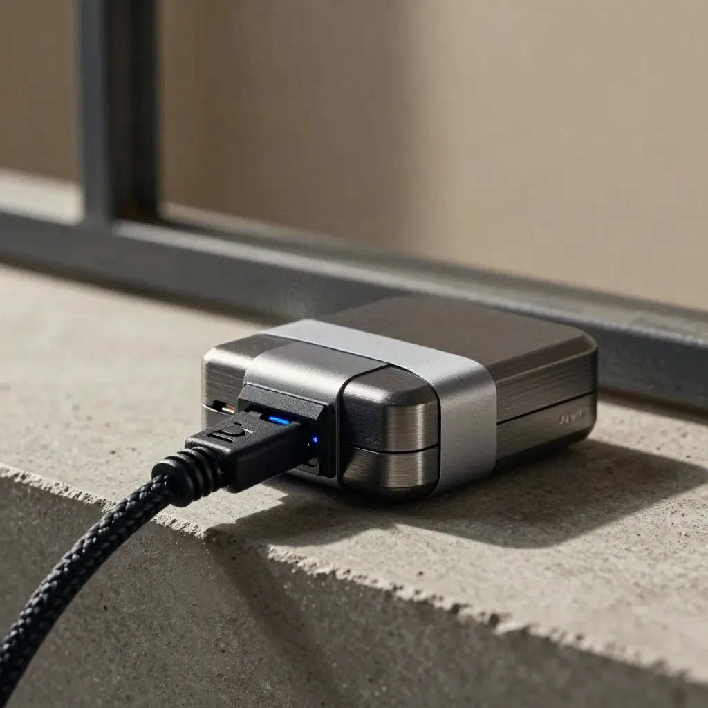 Extreme macro of a graphite cyber scan kit with cable, sensor puck and tightening band