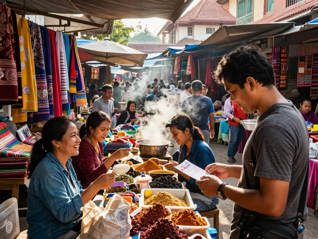 Toto togel di pasar tradisional yang ramai dengan budaya dan warna.
