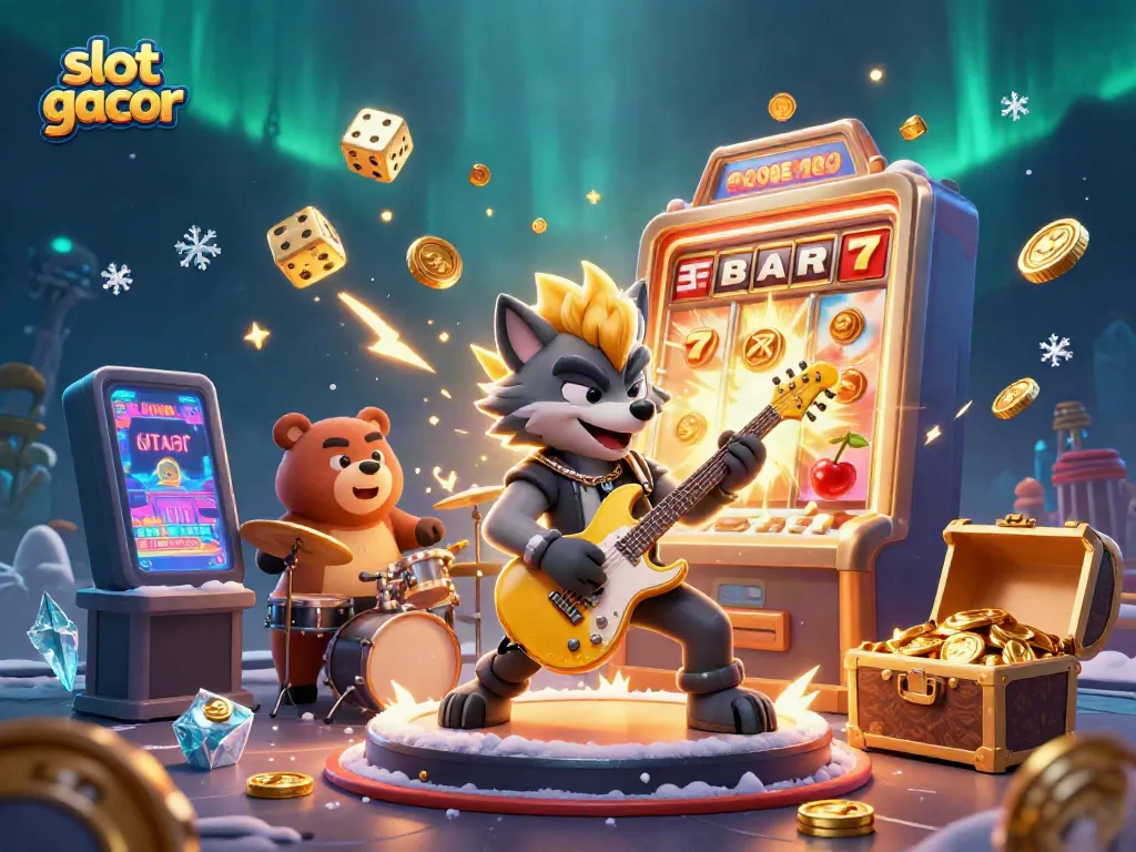 Experience thrilling wins with slot gacor amid a vibrant casino stage featuring electrifying characters.
