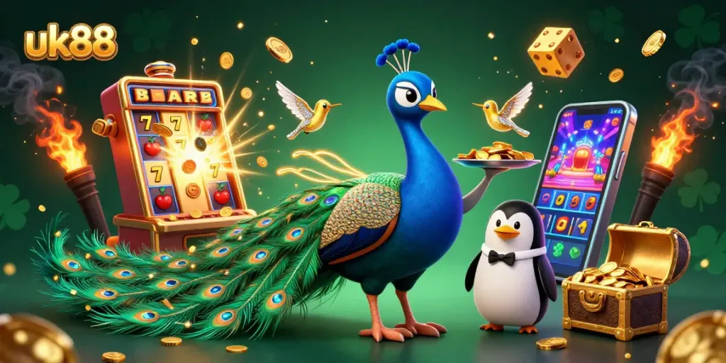 Experience thrilling gameplay with uk88's vibrant 3D casino visual bursting with color and excitement.