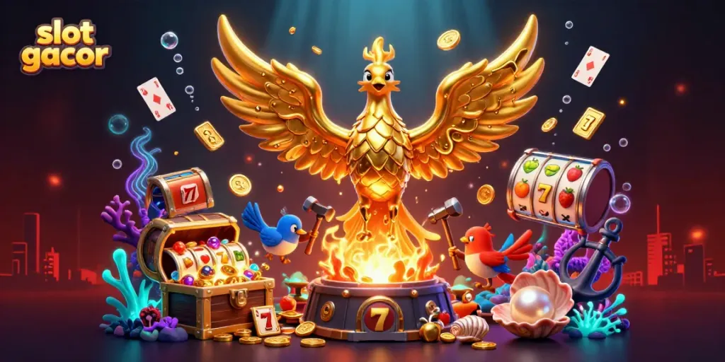 Experience the excitement of slot gacor gameplay with vibrant golden phoenix and casino elements.