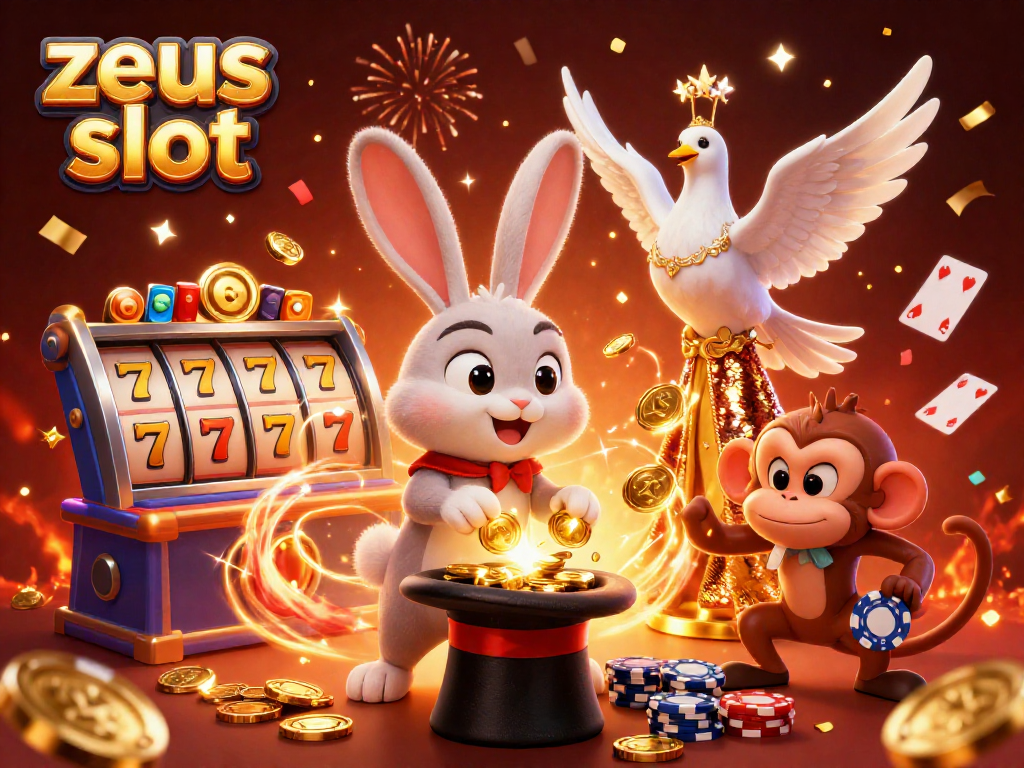 Menangkan jackpot di zeus slot dengan ilustrasi kartun 3D yang menampilkan karakter sihir dan permainan seru.