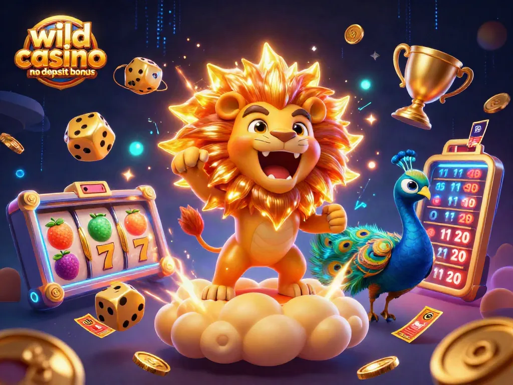 Activate the wild casino no deposit bonus with winnings from a vibrant slot-themed illustration.