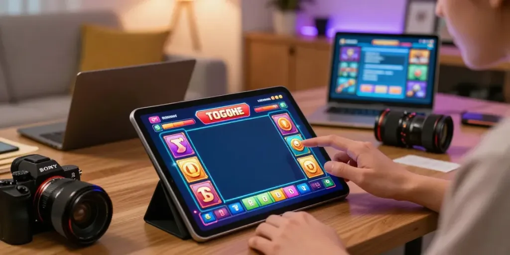 Pengguna menyaksikan toto togel dalam suasana nyaman, layar slot berwarna cerah dengan bonus menarik.