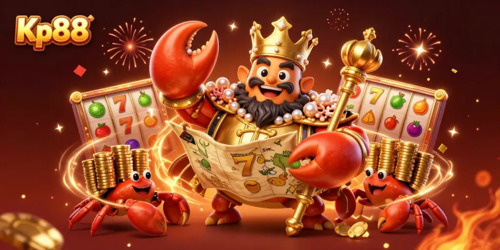 Kp88 offers thrilling slots with vibrant fruit symbols and celebratory elements in a dynamic 3D scene.