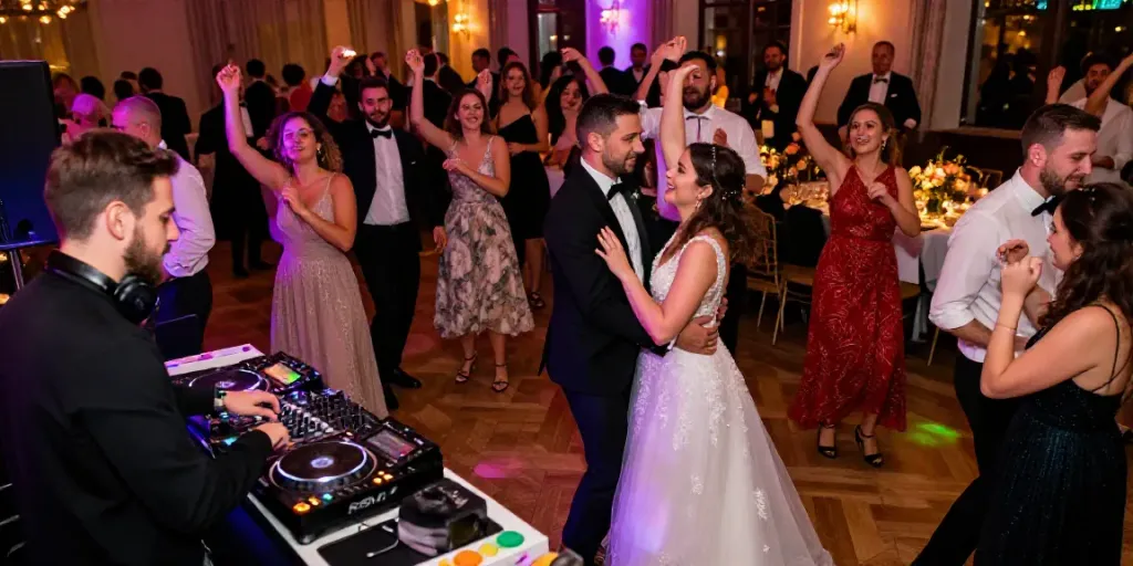 Wedding DJ in Berlin Brandenburg creating a joyful atmosphere with diverse guests dancing
