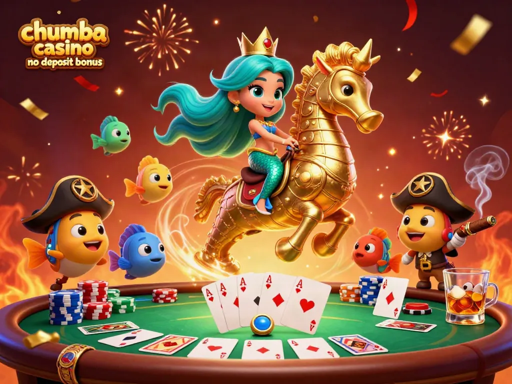 Spin the reels with Chumba Casino no deposit bonus, featuring playful mermaids and poker elements.