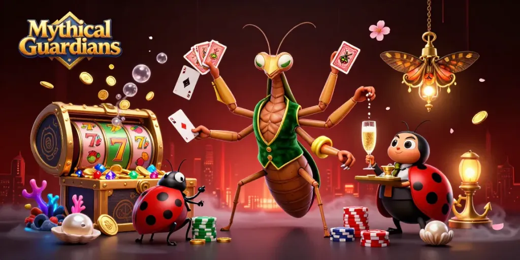Experience epic wins with Mythical Guardians in this exciting casino scene featuring vibrant characters and dynamic game elements.