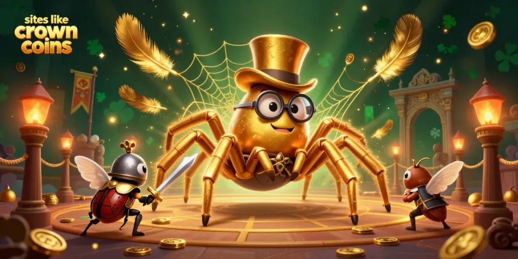 Play interactive games like Crown Coins in this vibrant 3D casino scene.