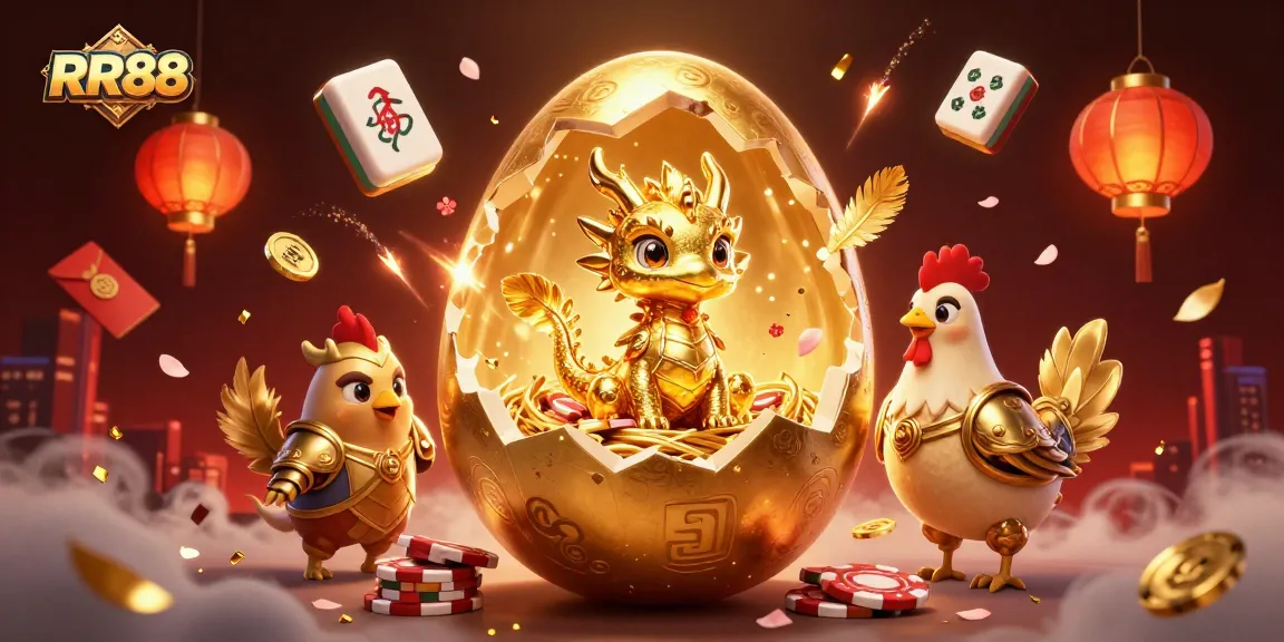 Win big at RR88 with a golden dragon and poker chips in a vibrant 3D casino scene.