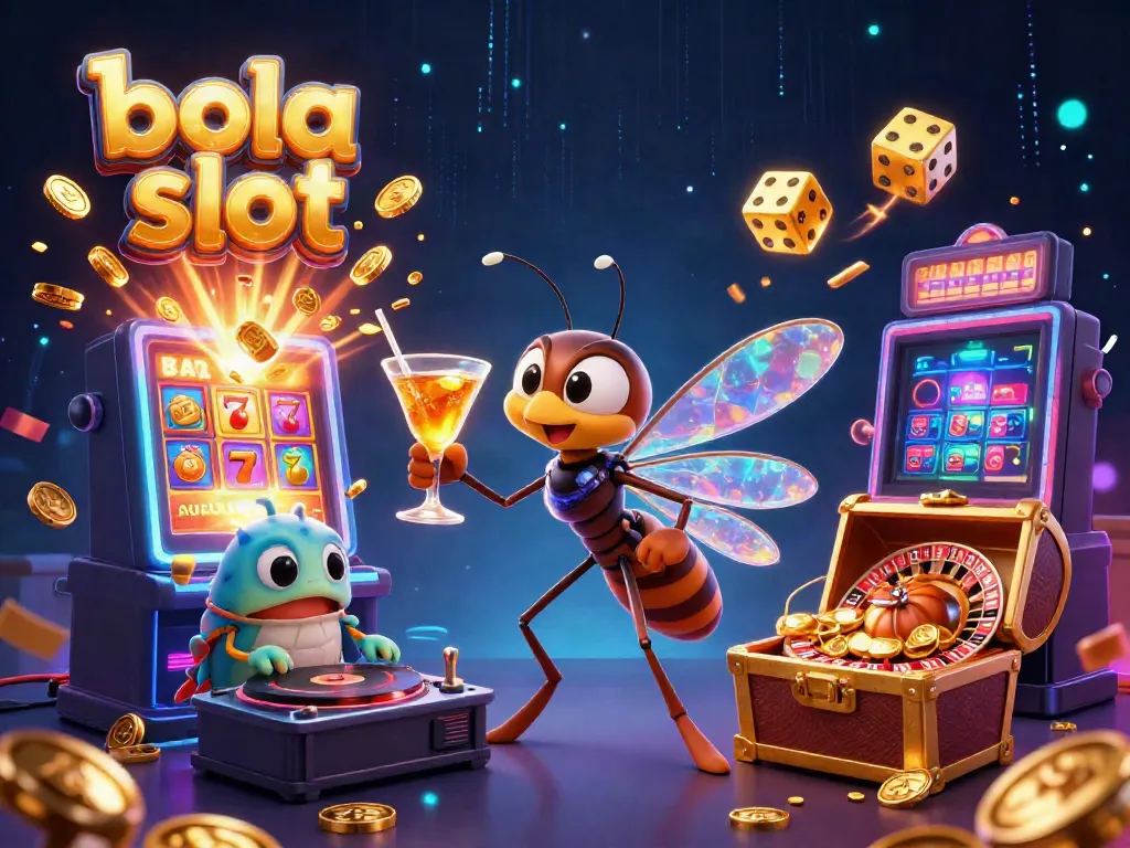 Experience the excitement of bola slot with this vibrant casino-themed illustration featuring dynamic game elements.