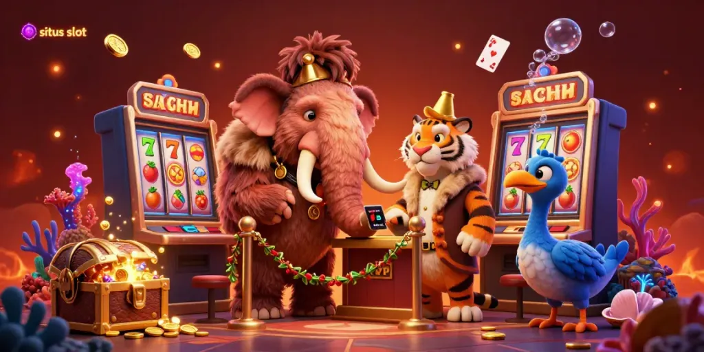 Experience thrilling wins at situs slot with vibrant slot machines and exotic casino characters.