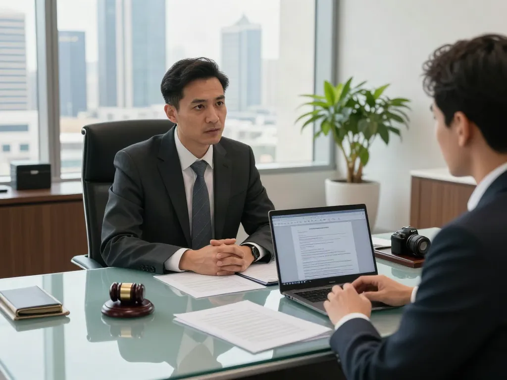 Criminal Lawyer in dubai consulting a client in a modern law office
