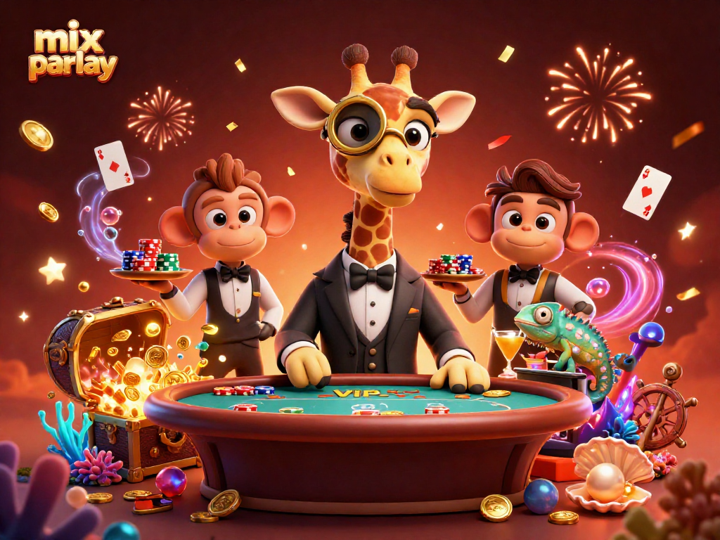 Experience the thrill of mix parlay betting with our vibrant casino-themed illustration.