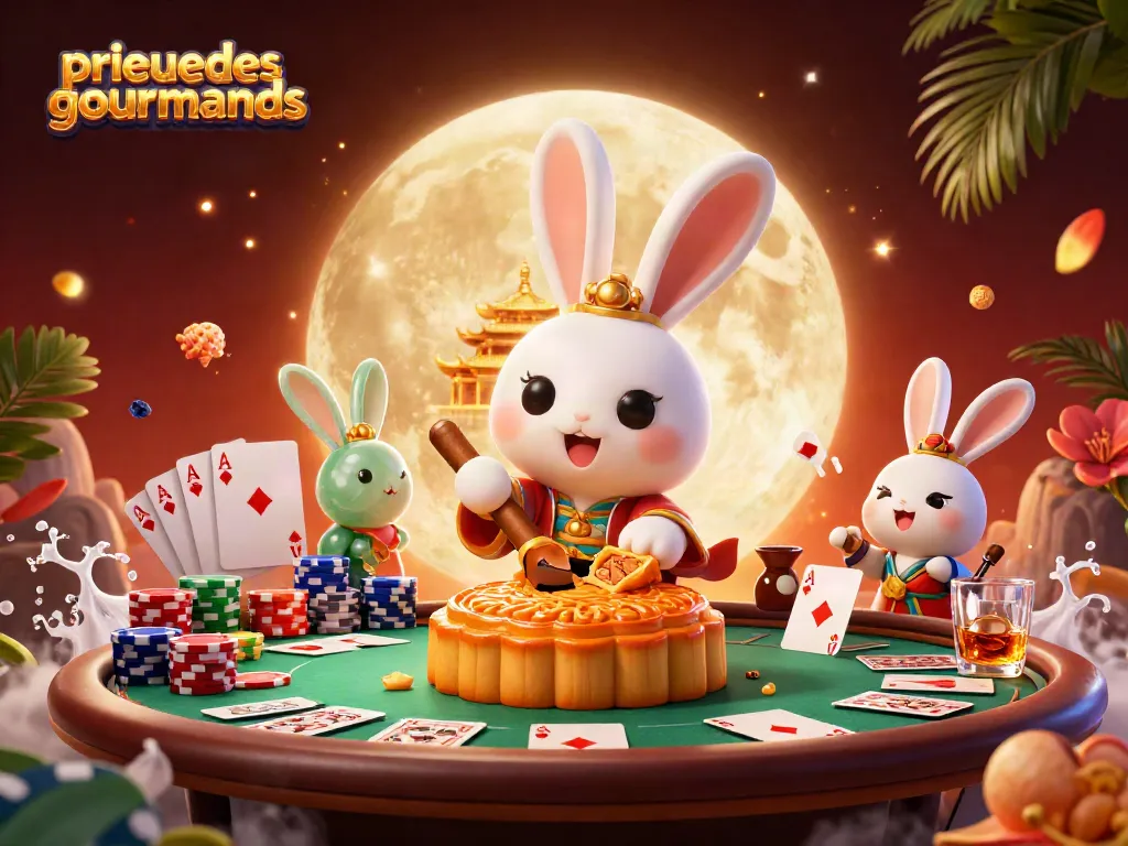 Experience thrilling moonlit poker with prieuredesgourmands as a rabbit cracks mooncakes revealing chips.