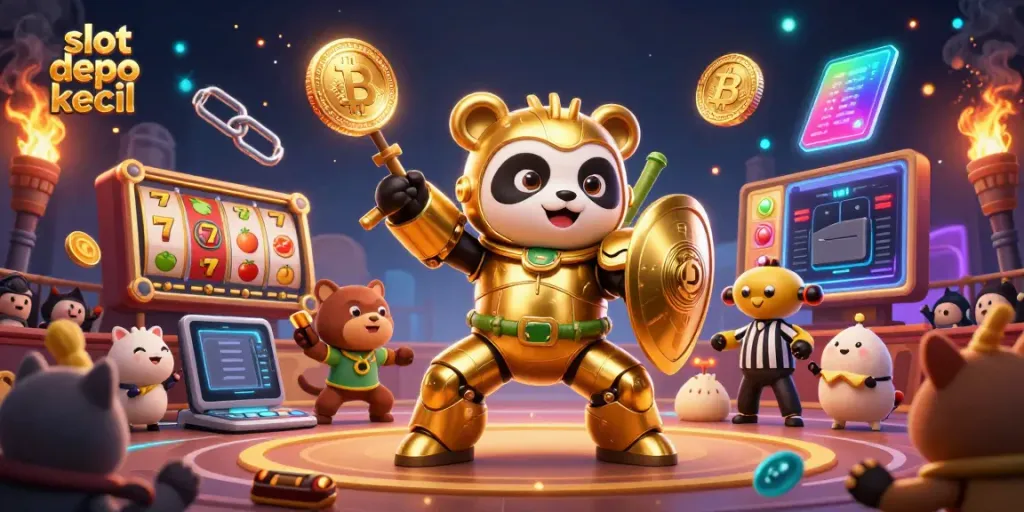 Experience exciting slot depo kecil action with the mech-suit panda in a vibrant casino arena.