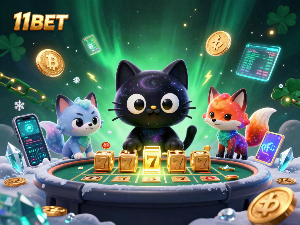 Engage with the vibrant universe of 11BET as the black hole cat pulls in jackpot symbols and digital currency.