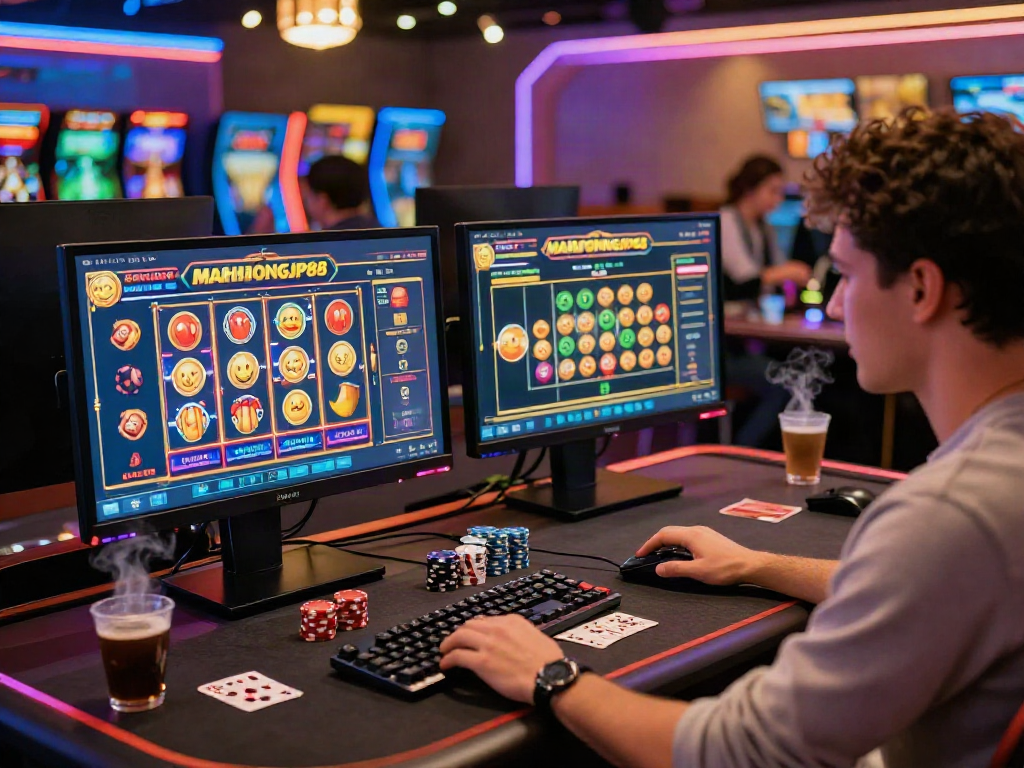 Player experiencing Slot Gacor MAHJONGJP88 excitement in modern online casino.