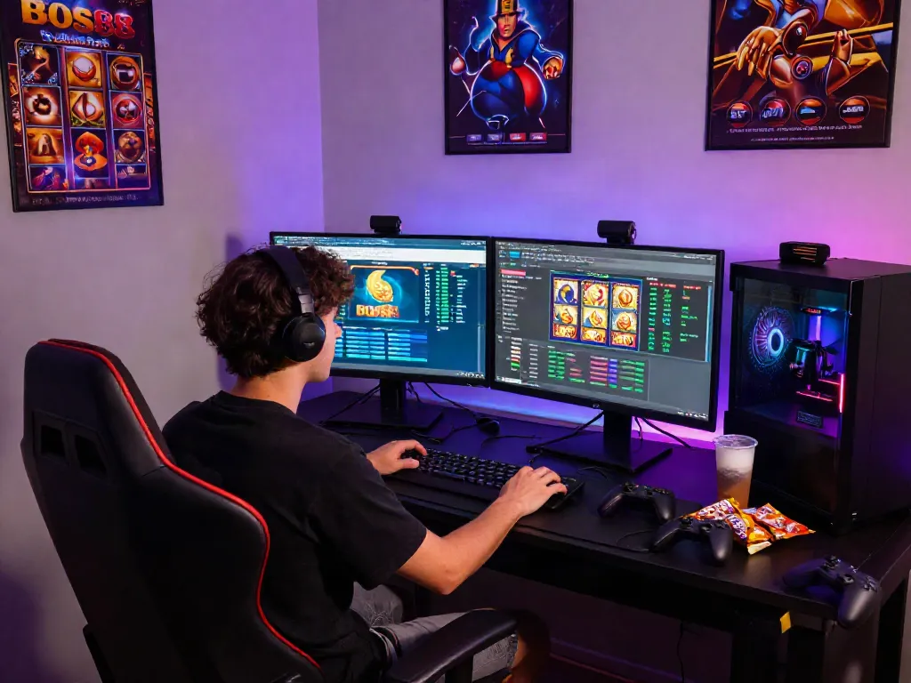 Player enjoying a thrilling gaming session on bos88 platform, surrounded by high-tech gear and vibrant atmosphere.