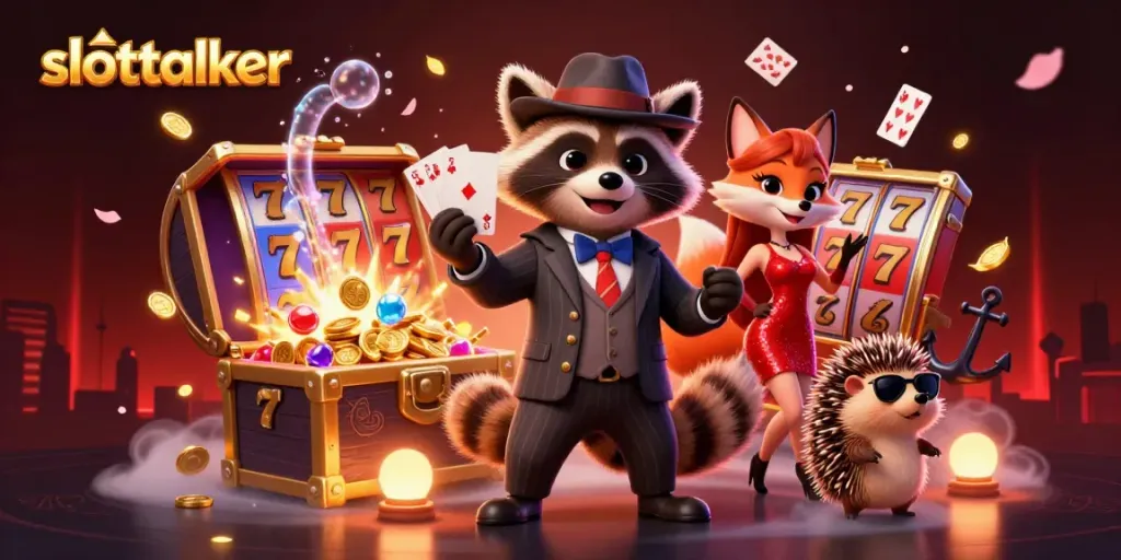 Experience thrilling slots with slottalker featuring vibrant characters in a dynamic casino atmosphere.