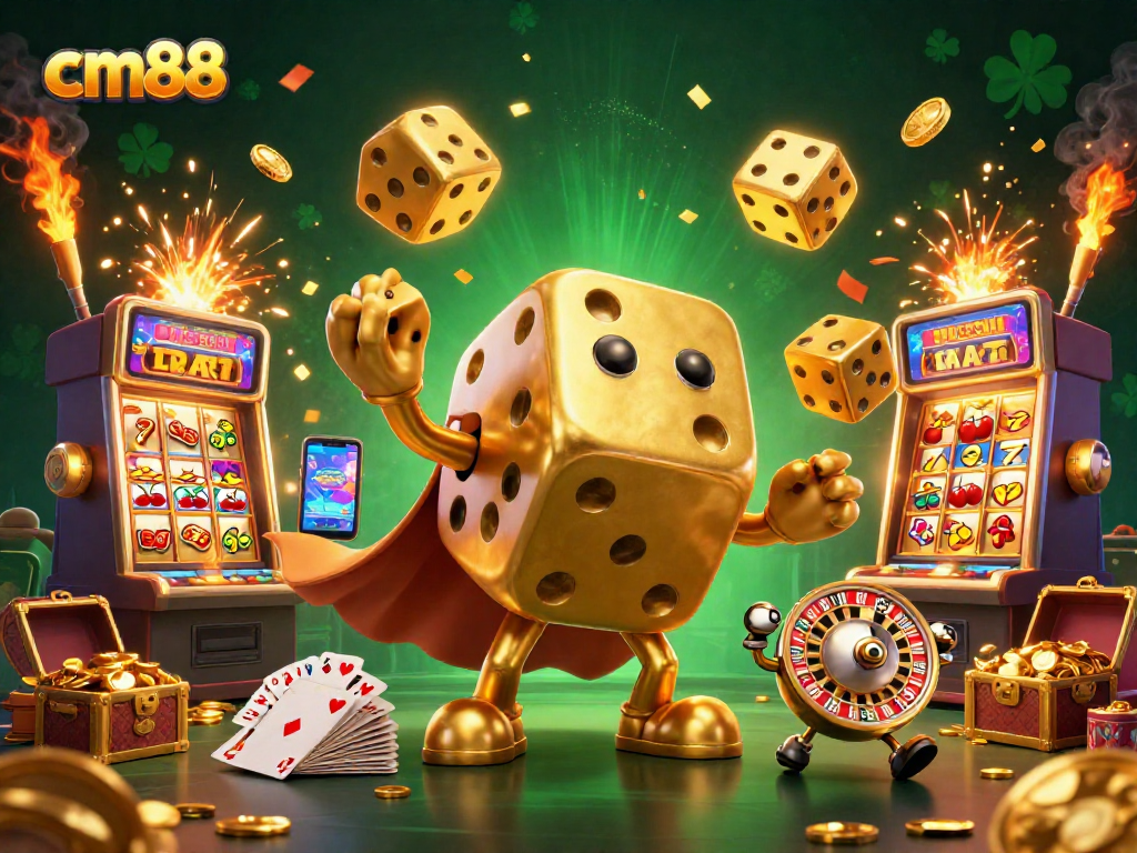 Experience excitement with cm88 as golden dice revel in a futuristic casino setting.