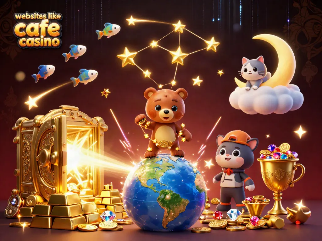Win big with websites like cafe casino featuring vibrant 3D characters and treasure in a rich casino scene