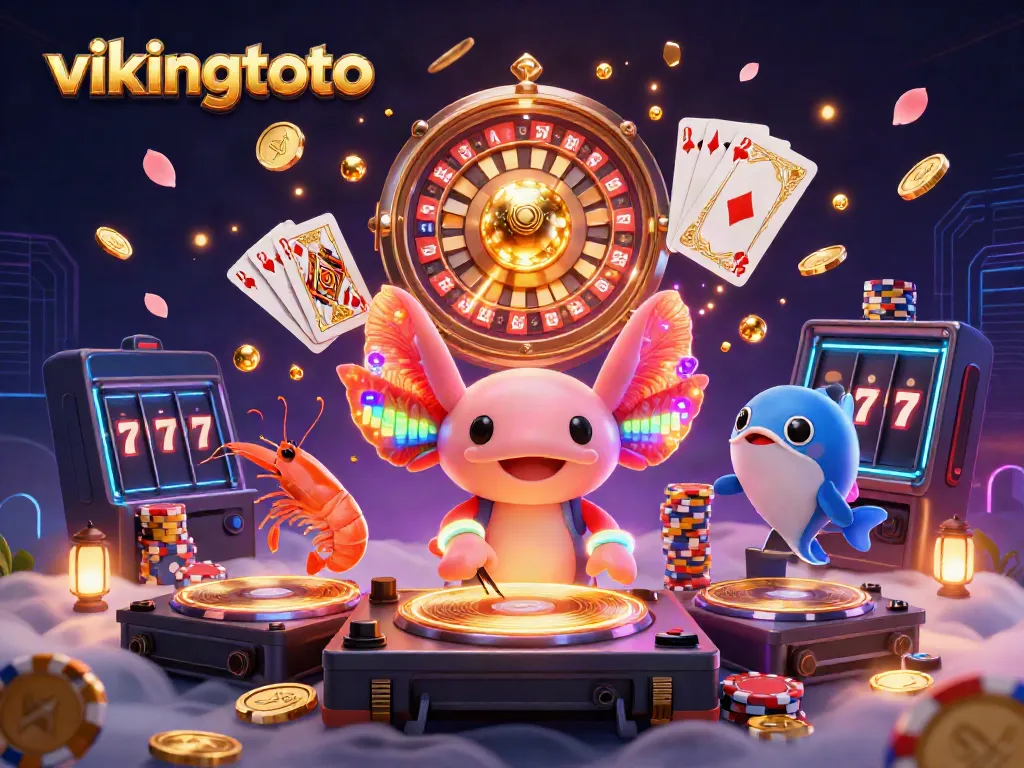 Experience the vibrant gaming scene with vikingtoto's colorful characters and dynamic casino elements.