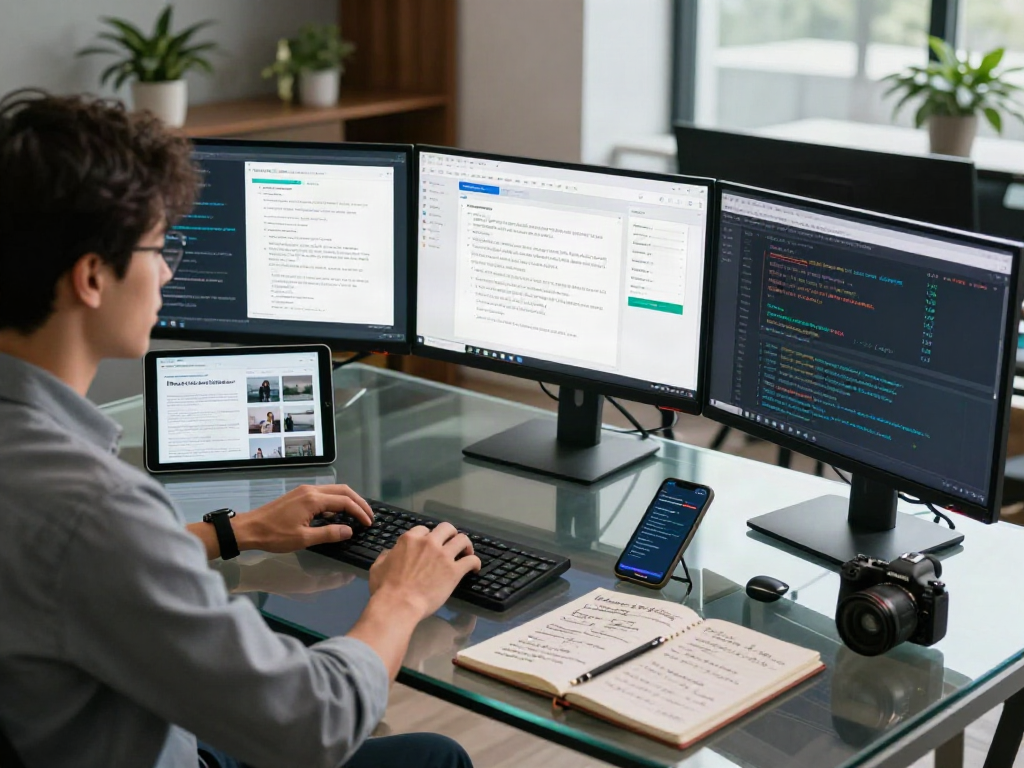 Expert analyzing document fraud detection software on multi-monitor setup with statistical dashboards and real-time scans.