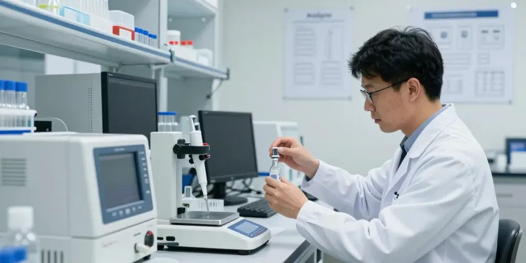 MHC 3 RT research in a lab with a scientist measuring compounds.